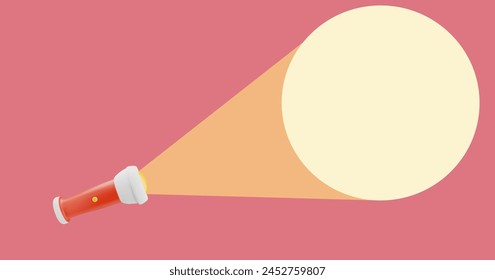 A 3D icon vector illustration of a flashlight projecting light, a useful tool for camping and nighttime activities.