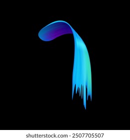 3d icon vector illustration of a flowing ribbon shape with vibrant blue, green, and purple gradients, resembling a dynamic brushstroke. Smooth curves and sharp edges convey motion.