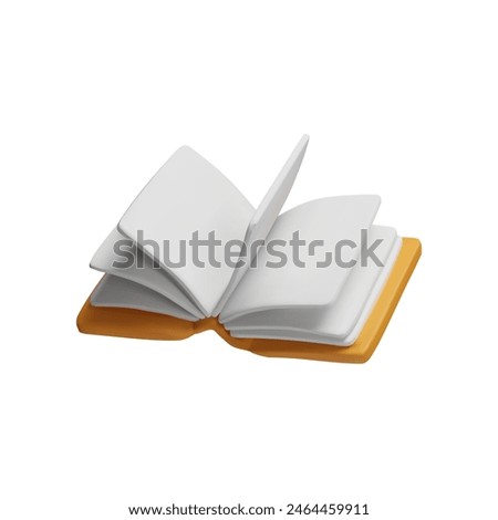 3D icon vector illustration of an open book with white pages and a yellow cover, symbolizing reading, education, and knowledge in a modern style