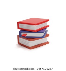 3D icon vector illustration of a stack of books with colorful covers and a bookmark, reflecting a modern and educational theme.