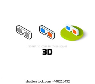 3D icon, vector symbol in flat, outline and isometric style