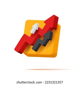 3d icon with volume arrows on square shape, graphic element for business