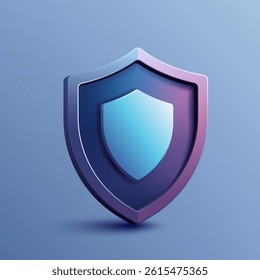 3D icon of a VPN blue purple neon shield with glossy finish, symbolizing internet security, firewall, encryption, privacy, network protection, digital safety, and trust in cyberspace. Not ai.