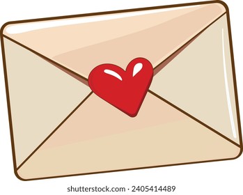 3D icon of white closed envelope with a heart stamp, postal letter. Element of Holiday design for Valentine's Day, Mother's day, birthday, wedding, advertising banner of sale and other events. 