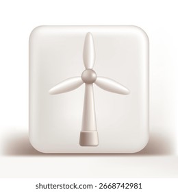 3D icon of wind turbine in light gray tones, clean eco design representing renewable energy, sustainability, and healthcare.