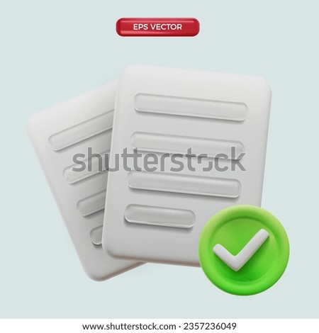 3D icon yellow accepted document cartoon render style vector mesh