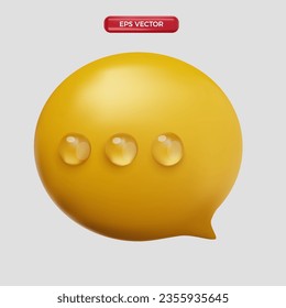 3D icon yellow bubble chat cartoon render style vector mesh