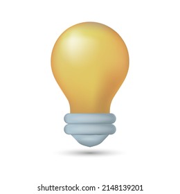 Icono 3d con icono de lámpara amarilla en fondo blanco. Dibujo de vectores. Icono de luz de bombilla - signo de idea, solución. Electricidad, brillo. Objeto 3d realista. Concepto de vector
