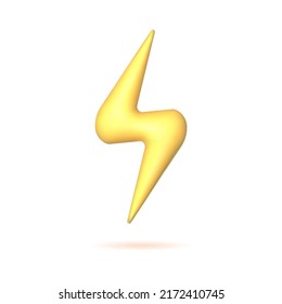 3D icon yellow thunderbolt and bolt lighting flash. Charger symbol for various devices isolated on white background. Vector illustration