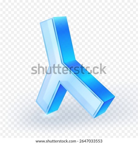 3D icon Y-shaped object blue glass material, exuding a sense of technology, connection, and futuristic design. Ideal for tech, data, or network concepts. Vector illustration.