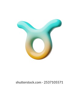 3D icon of the zodiac sign Taurus. Horoscope. Astrological design element. Shiny, smooth, plastic symbol with a blue and yellow gradient. Vector illustration isolated on white background.