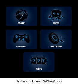 3D Icons, Casino Icons, Slot, Live Casino, Poker, Sports, E-Sports, Slots