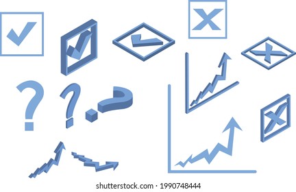 3D icons with check marks and crosses as well as growth graph and question mark
