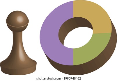 3d icons chess pawn and round diagram with a hole in the middle