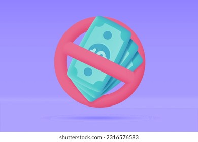 3D icons do not accept cash. online payment by credit card Cashless society. 3d illustration