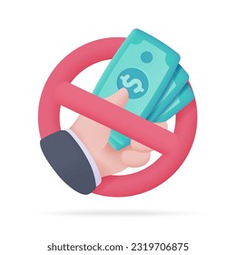 3D icons do not accept cash. online payment by credit card Cashless society. 3d illustration