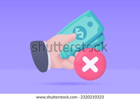 3D icons do not accept cash. online payment by credit card Cashless society. 3d illustration