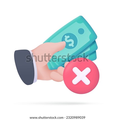 3D icons do not accept cash. online payment by credit card Cashless society. 3d illustration