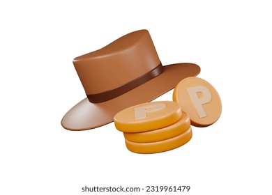 3d icons of hats and coins floating in the air marketing ideas