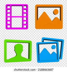 3d Icons Pictures, Avatar, Movie. On Transparent Background.