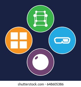 3d icons set. set of 4 3d filled icons such as 3d glasses, cube