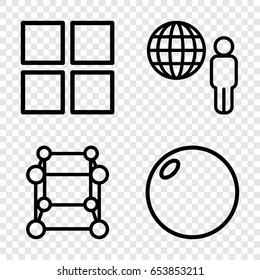 3d icons set. set of 4 3d outline icons such as cube, bowling ball