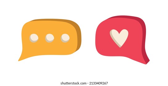 3d icons, social media messages and likes, isolated icons on white background, vector illustration