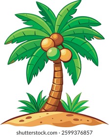 3D icon-style cartoon palm trees with matte plastic texture featuring vibrant green leaves