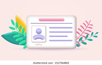 3d id card, driver license icon. Identity document with photo. Vector illustration.