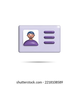 3D ID card. Identification card 3d renders the design. Personal document with signature. Access control. Vector illustration, cartoon style. Can be used for web and print.