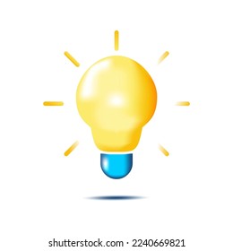 3D idea light bulb. Vector realistic yellow light bulb