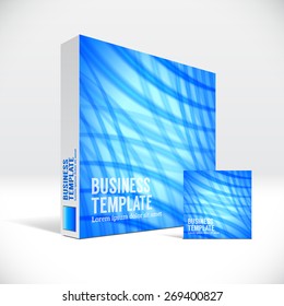 3D Identity packaging box with abstract blue lines cover.