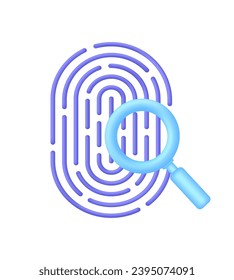 3D Identity person with fingerprint. Scan loupe icon. People search concept. Fingerprint scanning. The concept of biometric authorization and business security. Trendy and modern vector in 3d style.