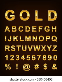 3d illuatration of golden metallic shiny letters isolated on   gradient brown background.