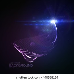 3D illuminated abstract digital neon splash of glowing particles and Flare lens light effect. Vector illustration of particles. Technology concept of radio or sound wave.