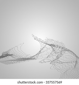 3D illuminated abstract digital wave of glowing particles and wireframe. Futuristic vector illustration. HUD element. Technology concept. Abstract background