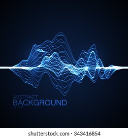 3D illuminated abstract digital wave of glowing particles and wireframe. Futuristic vector illustration. HUD element. Technology concept. Abstract background