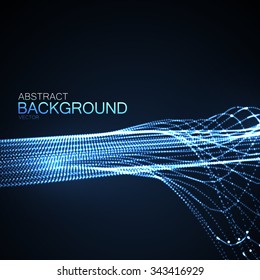 3D illuminated abstract digital wave of glowing particles and wireframe. Futuristic vector illustration. HUD element. Technology concept. Abstract background