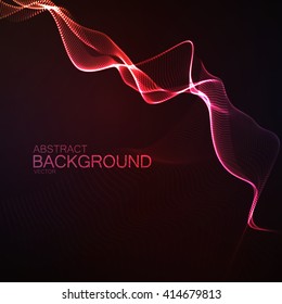 3D illuminated abstract digital wave of glowing particles and wireframe. Neon Sign. Futuristic vector illustration. Lightning. Technology concept. Abstract lightning background