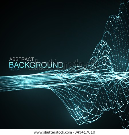 3D illuminated abstract digital wave of glowing particles and wireframe. Futuristic vector illustration. HUD element. Technology concept. Abstract background