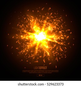 3D illuminated abstract explosion, glowing particles. Sunlight neon blast  background. Vector illustration.