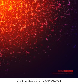 3D illuminated abstract explosion, glowing particles. Neon blast, technology concept background. Vector illustration.EPS 10.