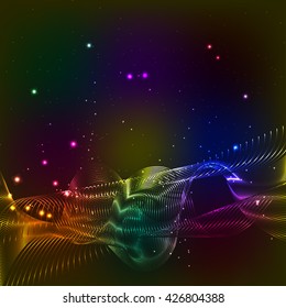3D illuminated abstract glowing particles and wireframe. Futuristic vector illustration. HUD element. Technology concept. Abstract background