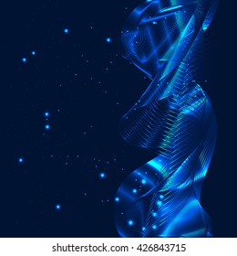 3D illuminated abstract glowing particles and wireframe. Futuristic vector illustration. HUD element. Technology concept. Abstract background