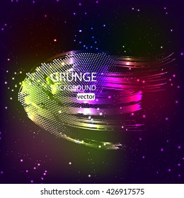 3D illuminated abstract glowing particles and wireframe. Futuristic vector illustration. HUD element. Technology concept. Abstract background