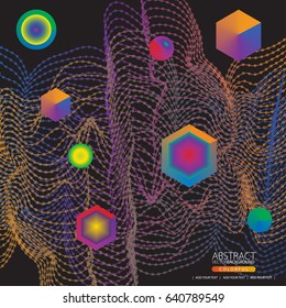 3D illuminated abstract glowing particles and wireframe. Futuristic vector illustration