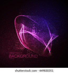 3D illuminated abstract shape of glowing particles. Futuristic vector illustration. Technology concept. Nano or microbiology vector. Physics concept
