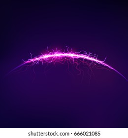 3D illuminated curve of glowing lightning particles, abstract futuristic background