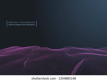  3d illuminated digital dynamic wave glowing   particles futuristic technology effect concept abstract wireframe  landscape background copy space horizontal vector illustration