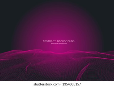  3d illuminated digital dynamic wave glowing   particles futuristic technology effect concept abstract wireframe  landscape background copy space horizontal vector illustration
